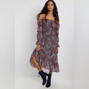 NWT MISA Los Angeles Sabrina Multicolored Floral Off The Shoulder Maxi Dress